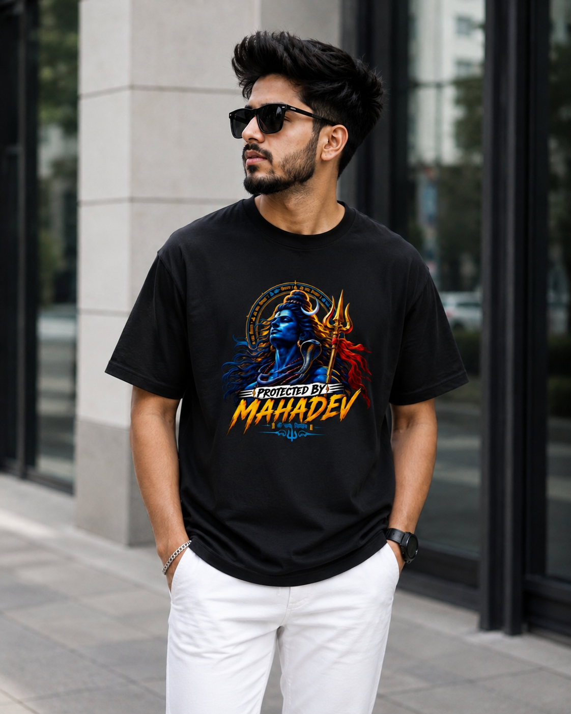 Protected by Mahadev  – Premium Graphic Cotton T-Shirt (Unisex)