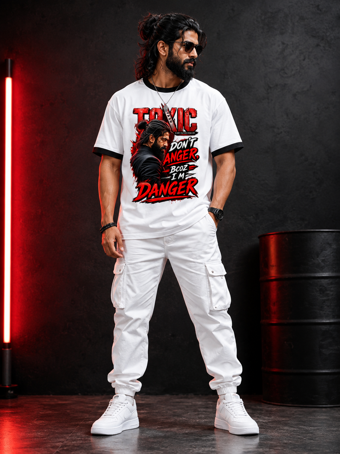 Toxic Danger Graphic Print Ringer T-Shirt | 100% Cotton, 180 GSM