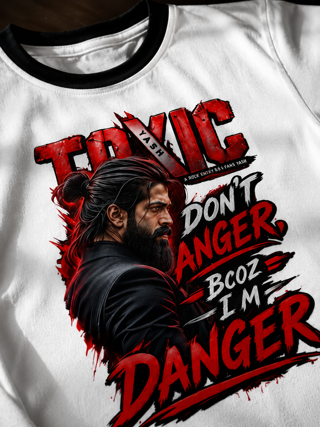 Toxic Danger Graphic Print Ringer T-Shirt | 100% Cotton, 180 GSM