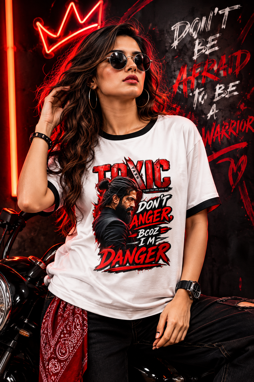 Toxic Danger Graphic Print Ringer T-Shirt | 100% Cotton, 180 GSM