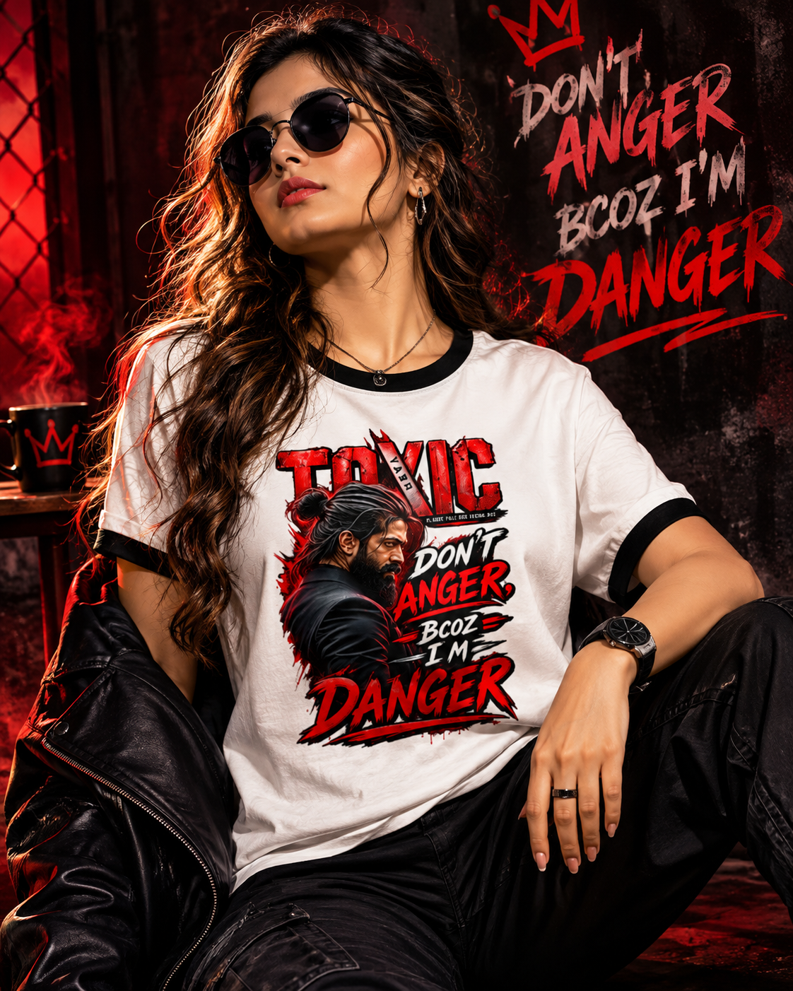 Toxic Danger Graphic Print Ringer T-Shirt | 100% Cotton, 180 GSM