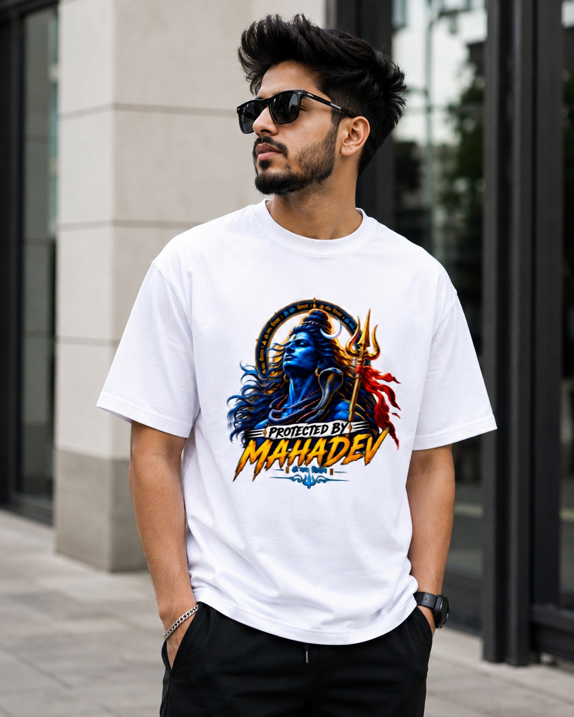Protected by Mahadev  – Premium Graphic Cotton T-Shirt (Unisex)